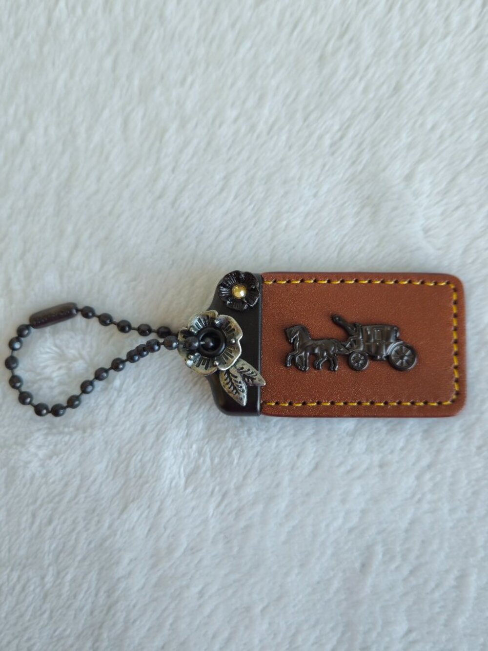 COACH 1941 Bag Hang Tag Leather-Horse & Carriage Bag Charm Fob Brown/Gunmetal